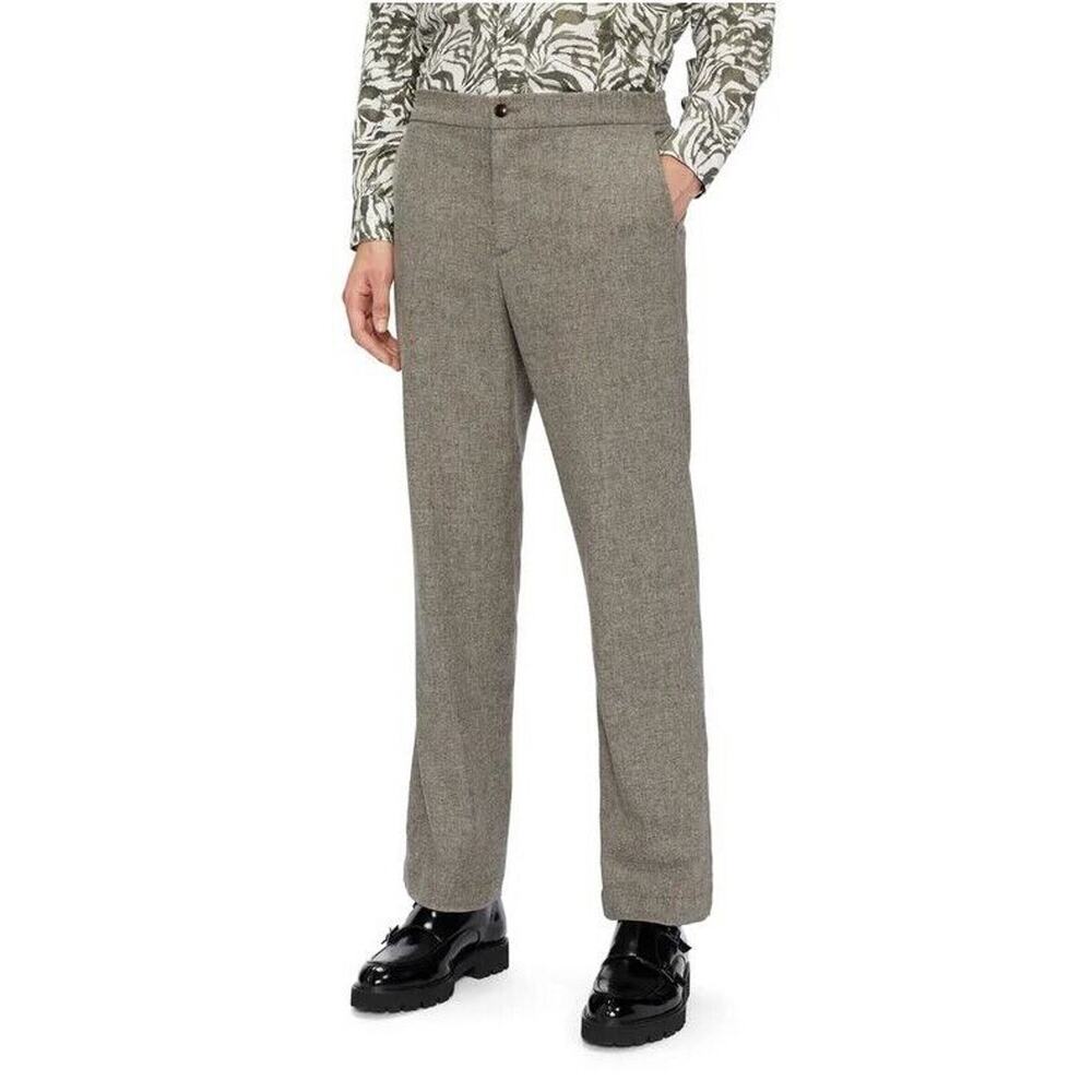 Ted Baker Men's Beige Shuttle Leyden Fit Wool Blend Flannel Trousers Size 36R